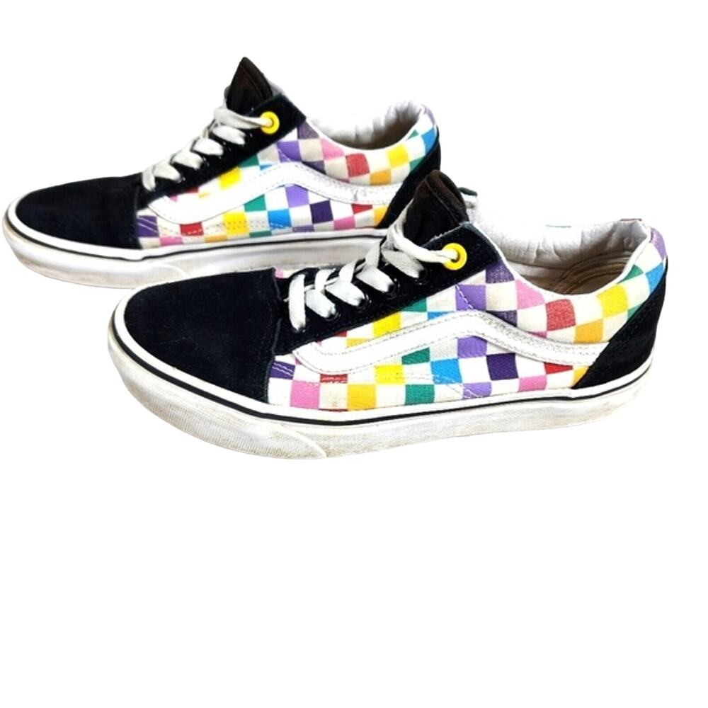 Vans Old Skool Checkerboard Black Rainbow Skate Shoe Size 6.5